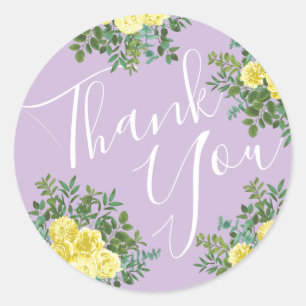 Light Yellow Lilac Purple Rose Floral Wedding Classic Round Sticker