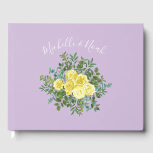 Light Yellow & Lilac Purple Rose Floral Wedding Guest Book