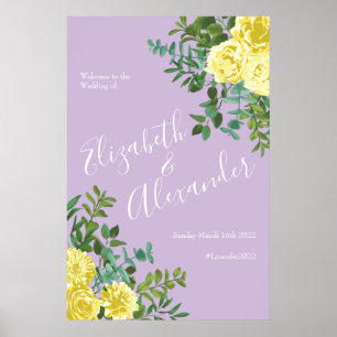 Light Yellow & Lilac Purple Rose Floral Wedding Poster