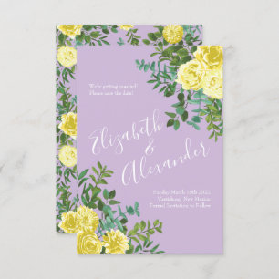 Light Yellow & Lilac Purple Rose Wedding Save Date Invitation