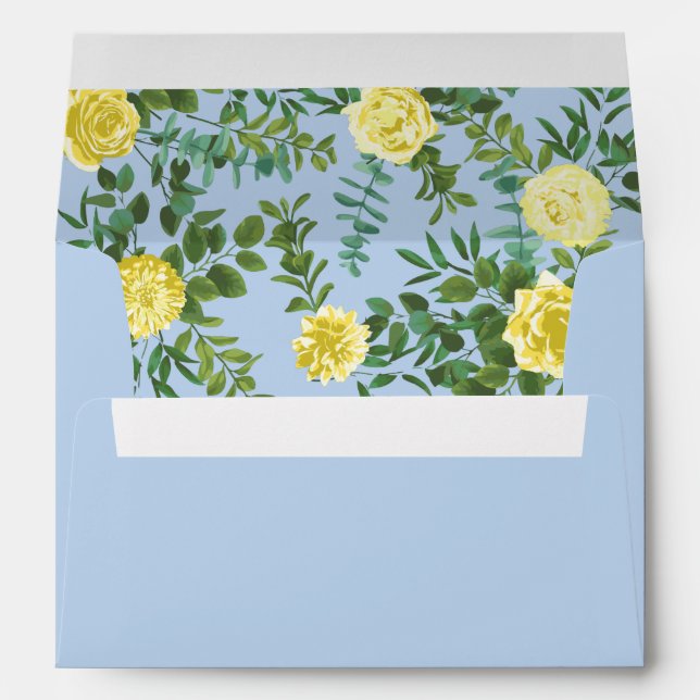 Light Yellow & Pale Blue Rose Floral Wedding Envelope (Back (Bottom))