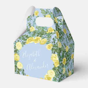 Light Yellow & Pale Blue Rose Floral Wedding Favour Box