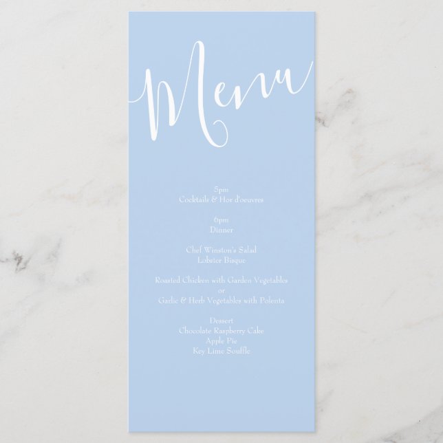 Light Yellow Pale Blue Rose Floral Wedding Menu (Front)