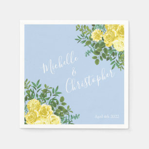 Light Yellow & Pale Blue Rose Floral Wedding Napkin