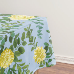 Light Yellow & Pale Blue Rose Floral Wedding Tablecloth