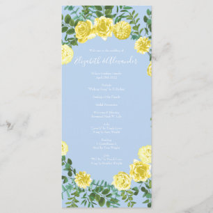 Light Yellow Pale Blue Rose Wedding Programs Menu