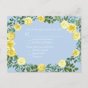Light Yellow Pale Blue Rose Wedding Reply Card