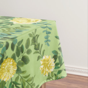 Light Yellow & Pale Green Rose Floral Wedding Tablecloth