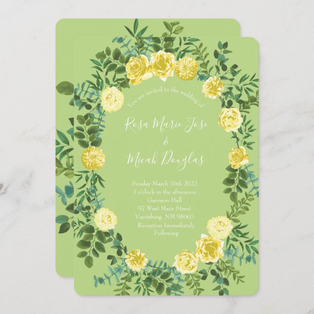 Light Yellow Pale Green Rose Wedding Invitations (Front/Back)
