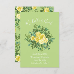 Light Yellow & Pale Green Rose Wedding Save Date Invitation
