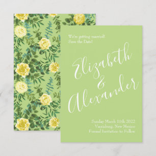 Light Yellow & Pale Green Rose Wedding Save Date Invitation