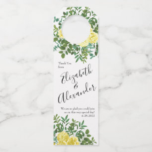 Light Yellow Pastel Peony & Rose Floral Wedding Bottle Tag