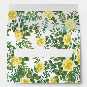 Light Yellow Pastel Peony & Rose Floral Wedding Envelope