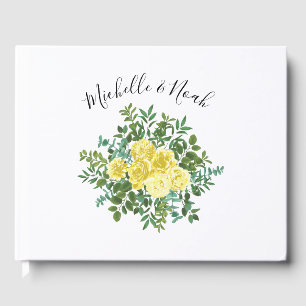 Light Yellow Pastel Peony & Rose Floral Wedding Guest Book