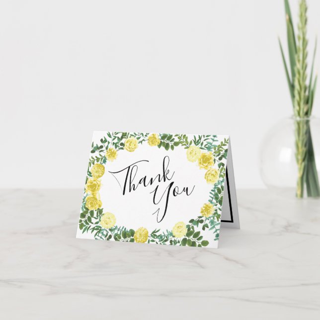 Light Yellow Peony Rose Floral Wedding Thank You Card (Front)