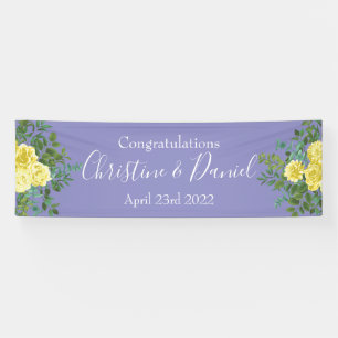 Light Yellow & Periwinkle Blue Rose Floral Wedding Banner