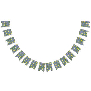 Light Yellow & Periwinkle Blue Rose Floral Wedding Bunting