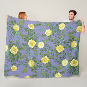 Light Yellow Periwinkle Blue Rose Floral Wedding Fleece Blanket