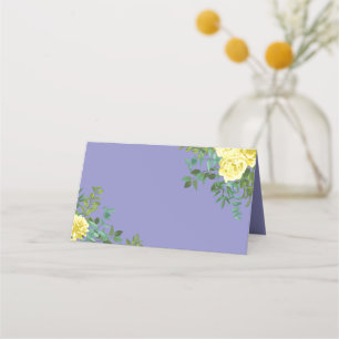Light Yellow & Periwinkle Blue Rose Floral Wedding Place Card