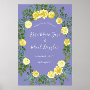 Light Yellow & Periwinkle Blue Rose Floral Wedding Poster