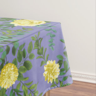 Light Yellow Periwinkle Blue Rose Floral Wedding Tablecloth