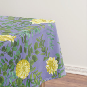 Light Yellow & Periwinkle Blue Rose Floral Wedding Tablecloth