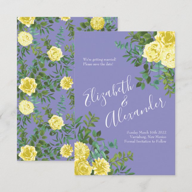 Light Yellow & Periwinkle Blue Wedding Save Date Invitation (Front/Back)