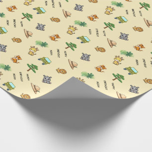 Light Yellow Personalised Safari Animal Birthday Wrapping Paper