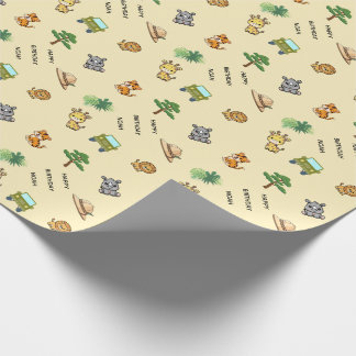 Light Yellow Personalised Safari Animal Birthday Wrapping Paper