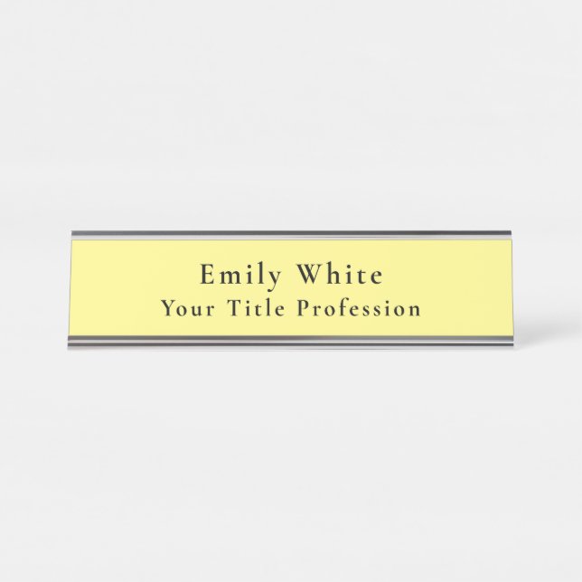 Light Yellow Plain Elegant Professional Modern Desk Name Plate (Front)