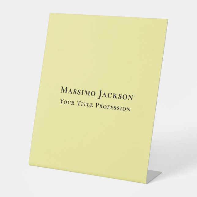 Light Yellow Plain Elegant Professional Modern Pedestal Sign (Front)