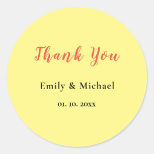 Light Yellow Plain Elegant Professional Thank You Classic Round Sticker