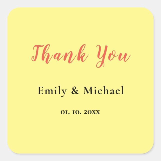 Light Yellow Plain Elegant Professional Thank You Square Sticker (Front)