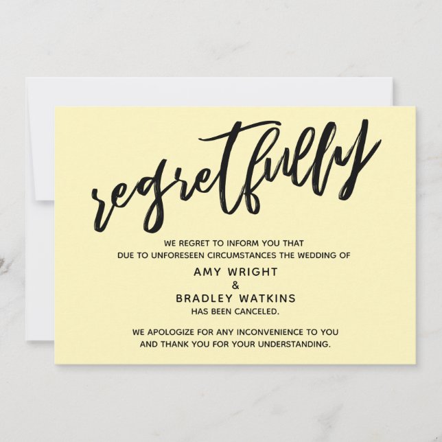Light Yellow Regretfully Wedding Cancellation Card (Front)