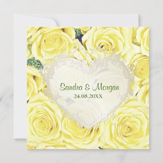 Light Yellow Rose Floral Wedding Invitation (Front)