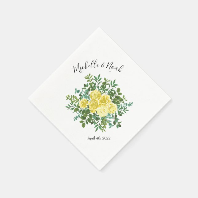 Light Yellow Rose Vintage Spring Wedding Napkin (Corner)