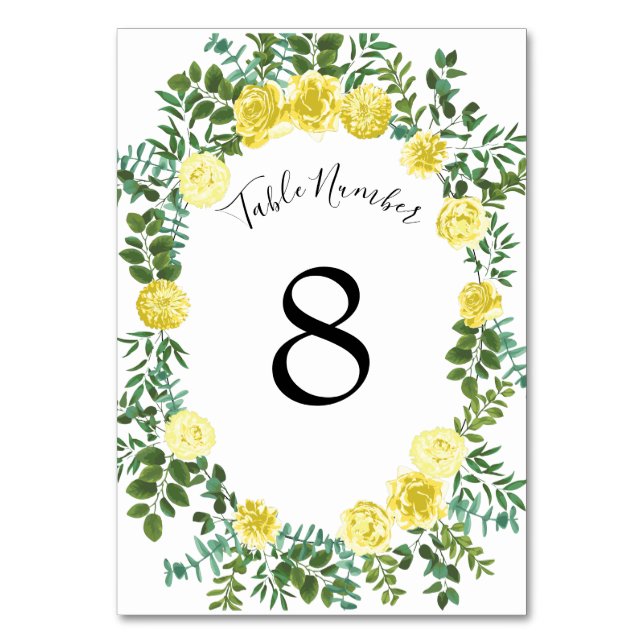 Light Yellow Rose Vintage Spring Wedding Table Number (Back)