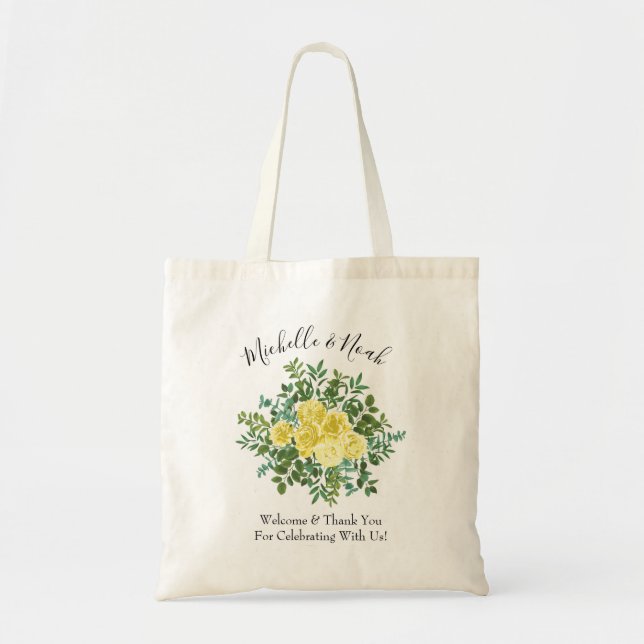 Light Yellow Rose Vintage Spring Wedding Tote Bag (Front)