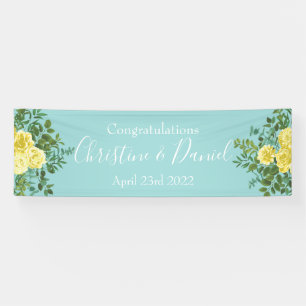 Light Yellow & Teal Aqua Rose Floral Wedding Banner