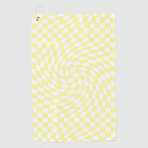 Light Yellow & White Checks Chequered Pattern Golf Towel