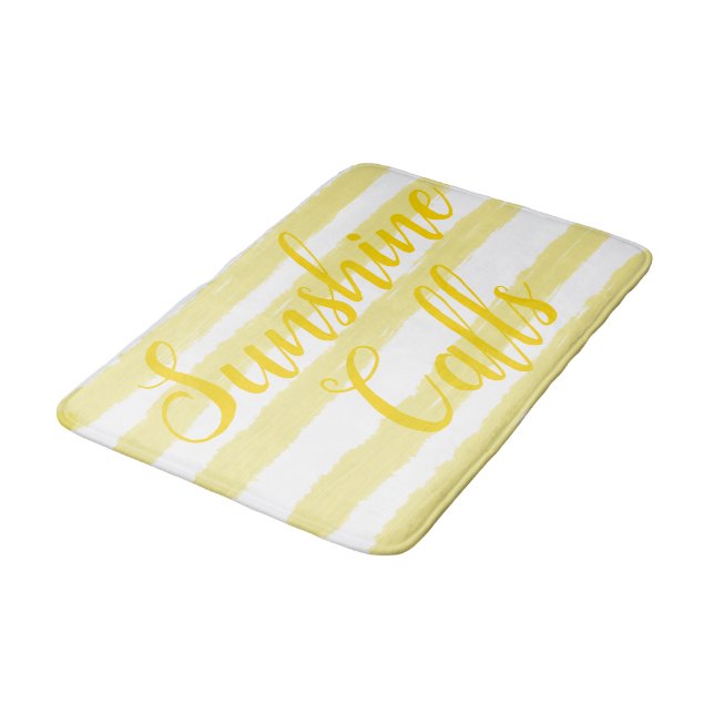 Light Yellow White Watercolor Stripes Bath Mat (Angled)