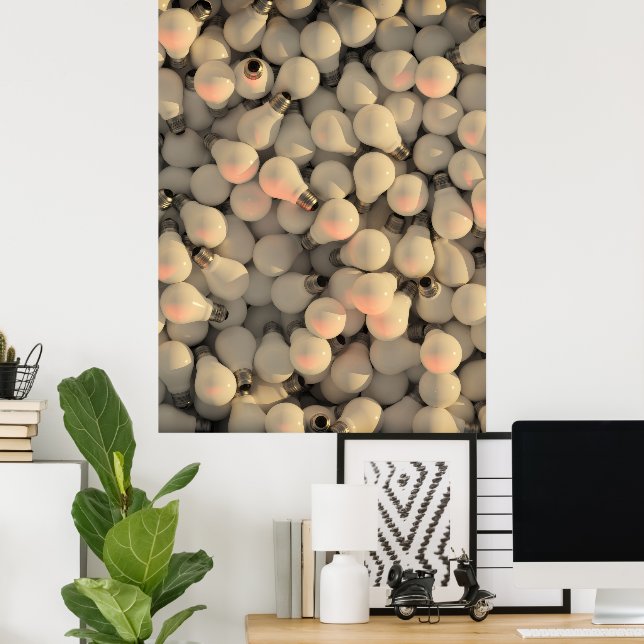 Lightbulb abstract collage white grey black poster (Home Office)