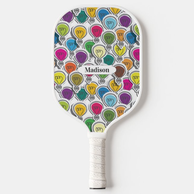 Lightbulb Pattern custom name Pickleball Paddle (Front)