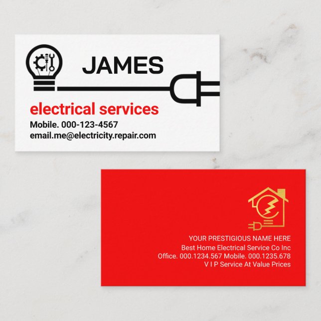 Lightbulb Power Plug Circuit Repair Business Card (Front/Back)