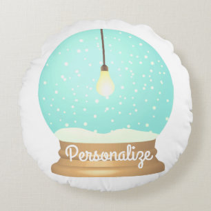 Lightbulb snow globe cute blue yellow winter round cushion