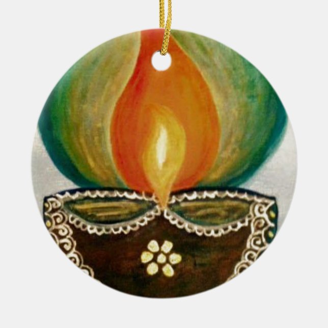 lighted diya ceramic tree decoration (Front)