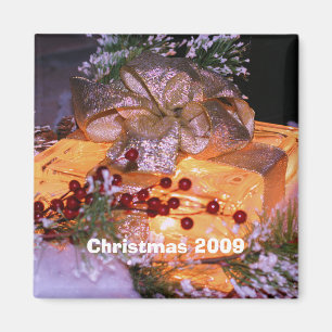 Lighted Gift Gold Bow Christmas Holiday Magnet