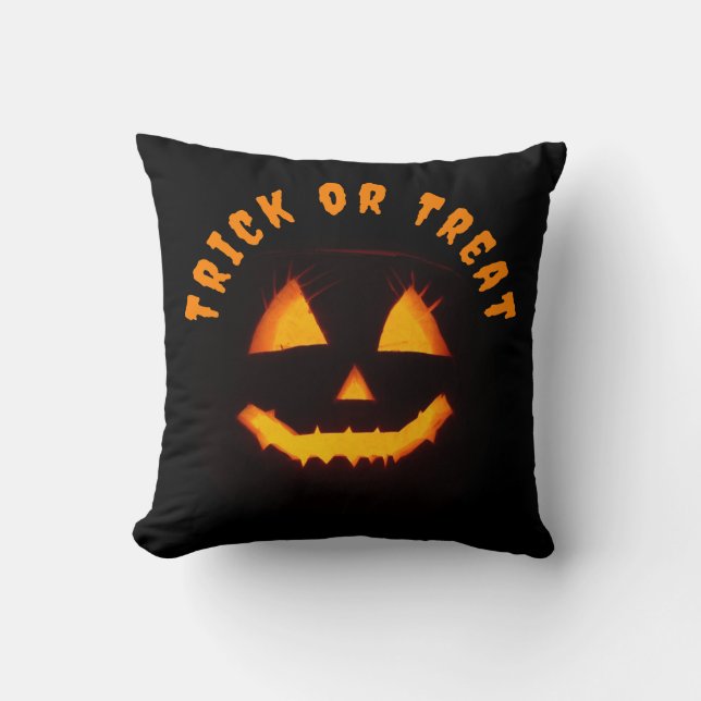 Lighted Jack O Lantern Trick or Treat Cushion (Front)