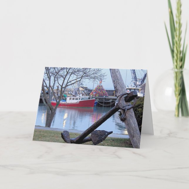 Lighted lobster pot tree Plymouth MA Holiday Card (Front)