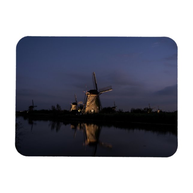 Lighted windmill at Blue Hour rectangular magnet (Horizontal)